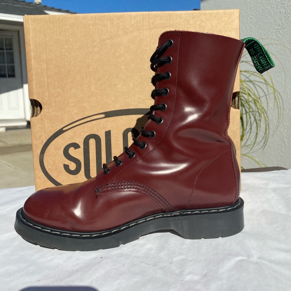 Men's Lace-Up Burgundy Leather Combat Boots